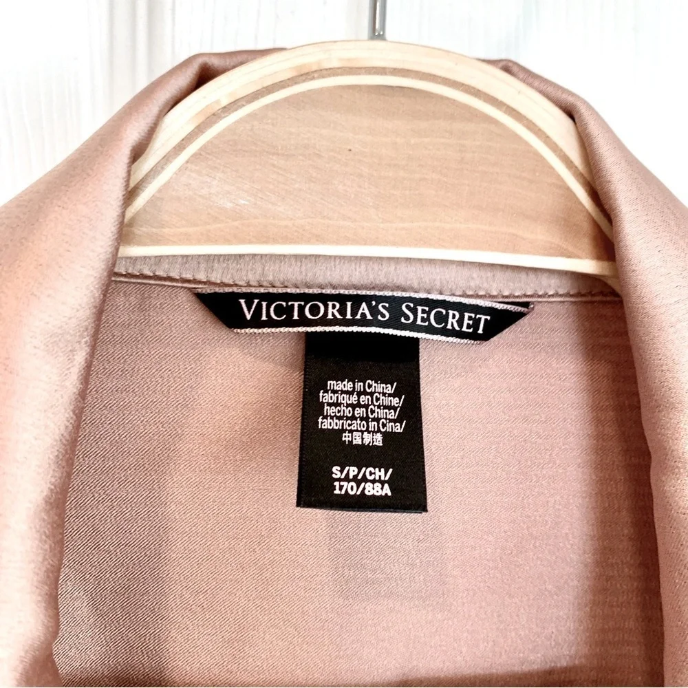 🌙 VS Beige Satin Double-Breasted Jacket Trench Coat Lingerie Robe Style Dress
